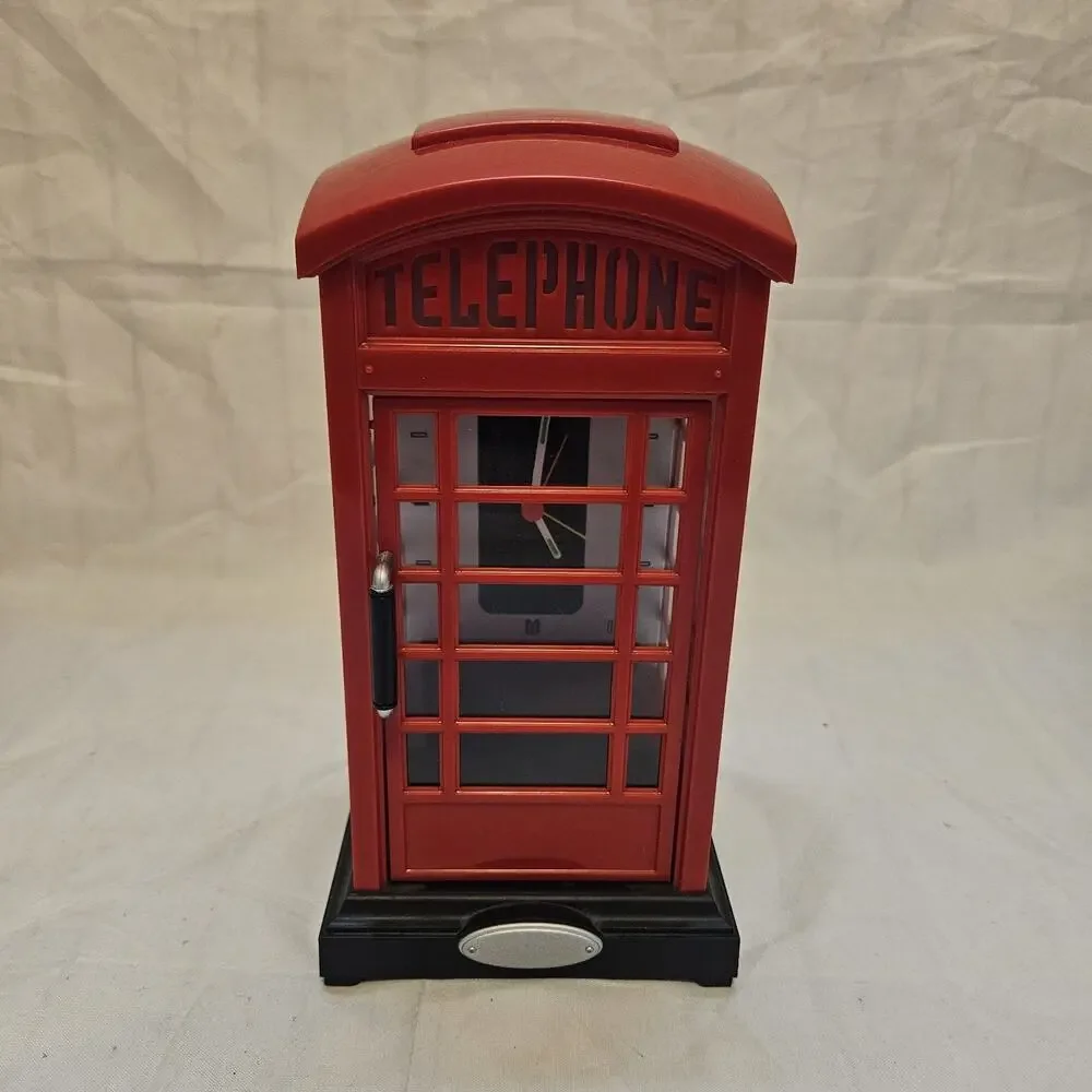 Telephone Booth Clock Red 9 inch Vintage Style Home Decor - Marksman PF Product